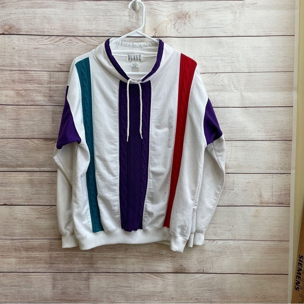 VINTAGE BLAST COLORBLOCK SWEATSHIRT WITH CABLE KNIT INSETS